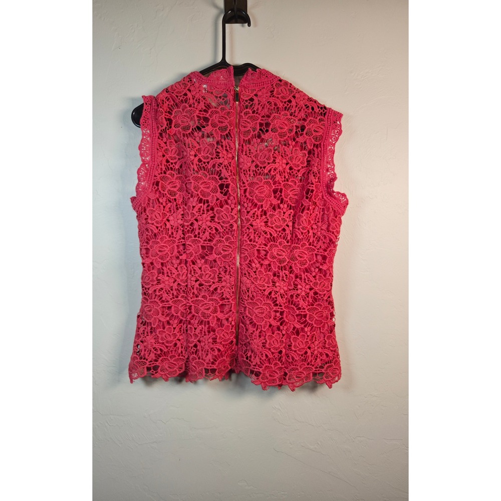 Nanette Lepore L Lace Sleeveless Top Pink Mock Neck Zip Whimsygoth Blouse